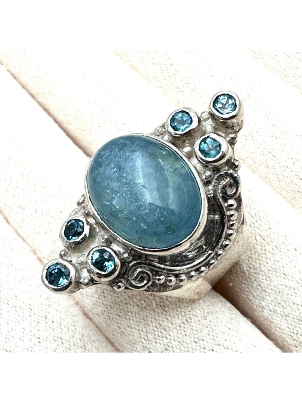 Sajen Ring Aquamarine Blue Topaz Sterling Silver Size 8.5 Designer